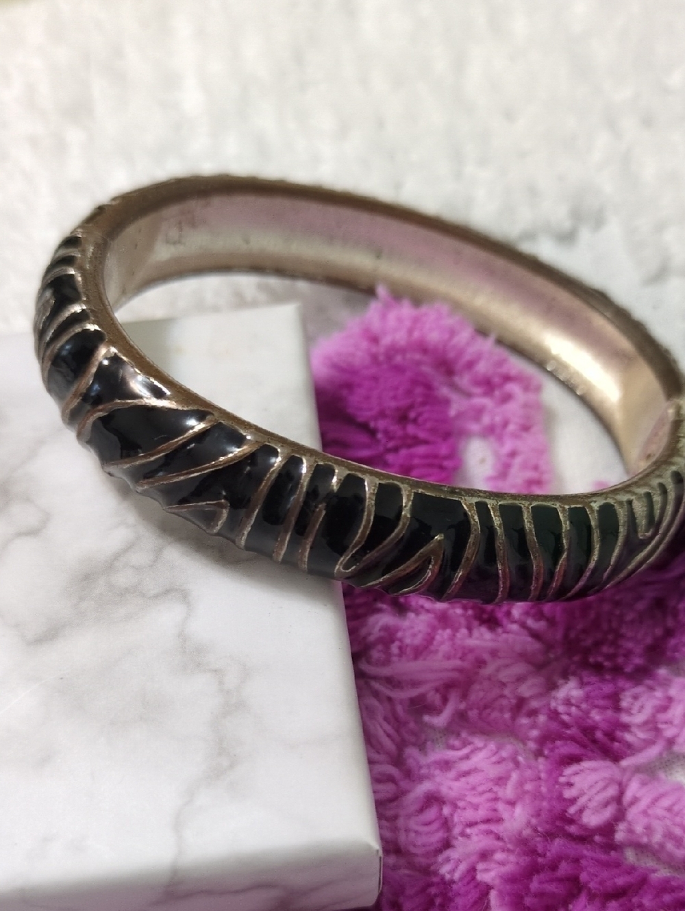 Gold-Tone Carved Zebra Print Bangle Bracelet - Women's Jewelry